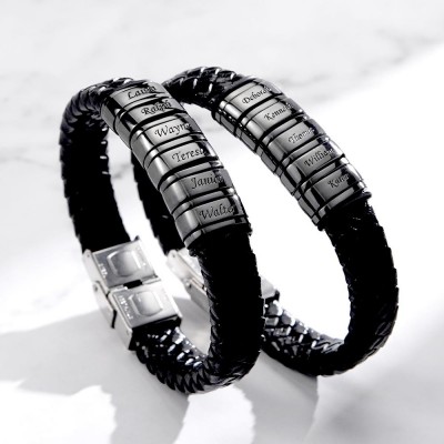 Bracelet en cuir tressé de perles pour hommes personnalisé avec 1-10 perles