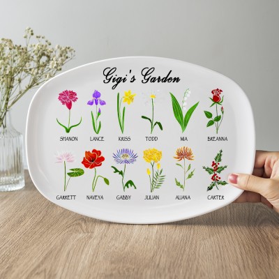 Plateau de fleurs personnalisé pour le mois de naissance avec les noms des petits-enfants Le jardin de Gigi pour maman grand-mère