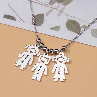 Collier gravé de charmes d’enfants avec 1-10 charms