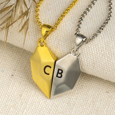 Collier prénom en forme de coeur Interattraction magnétique personnalisé 2 pièces Saint Valentin à mon âme sœur
