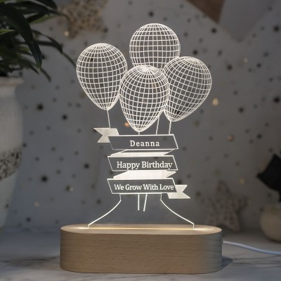 Nuit personnalisée de lampe d'illusion 3D avec des noms gravés pour sa petite amie épouse