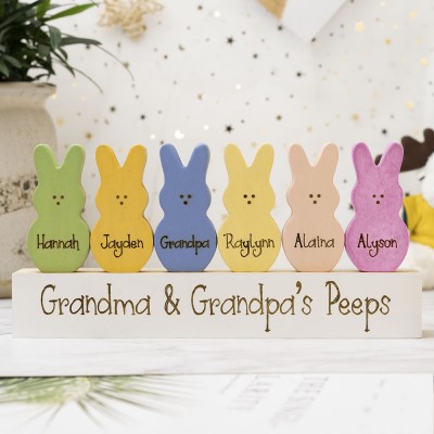 Pâques Peeps signe personnalisé gravé nom lapin en bois décor à la maison grand-père grand-mère cadeau