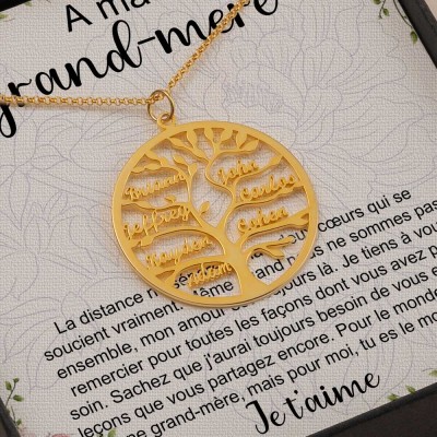 Collier arbre généalogique personnalisé à ma grand-mère à partir d'idées cadeaux pour les grands-enfants pour la fête des mères de grand-mère