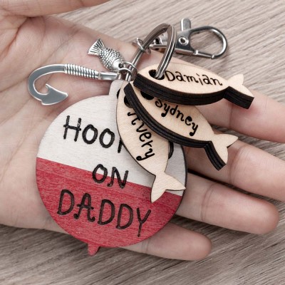 Father's Day Personalized Fishing Keychain With Kids Name We're Hooked on PAPAW