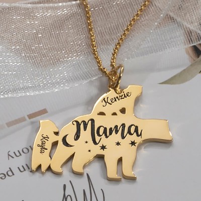 Collier maman ours personnalisé plaqué or 18 carats 1-8 noms pour cadeau de fête des mères