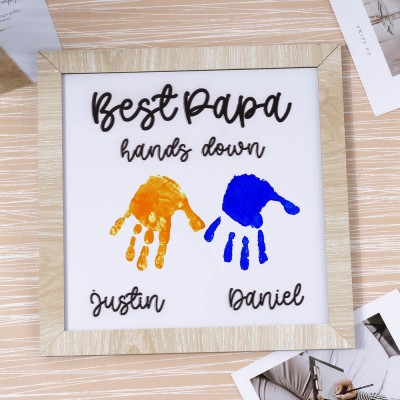 Best Papa Hands Down Kids Handprint Frame With Name DIY Present Father's Day