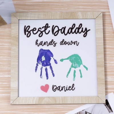 Best Daddy Hands Down Kids Child Handprint Frame With Personalized Name Engraving DIY Present Father's Day