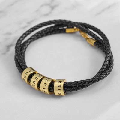 Bracelets personnalisés en cuir de nom de gravure de perles avec des cadeaux de 1 à 10 perles pour lui