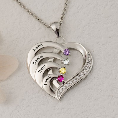 À ma maman collier coeur personnalisé 1-6 prénom avec pierre de naissance