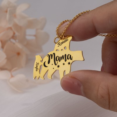 Personalized Mama Bear Necklace With 1-8 Kids Name For Mother's Day Gift