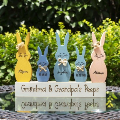 Easter Peeps Sign Personalized Engraved Name Wooden Bunny Home Decor Grandpa Grandma Gift