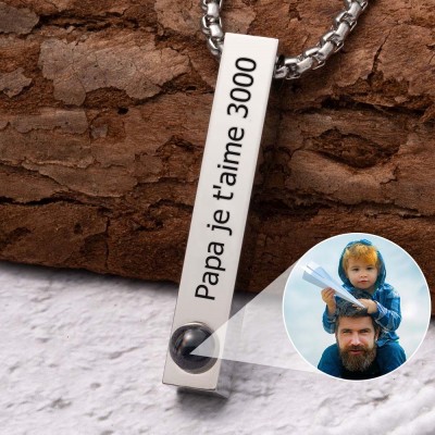 Collier de barre de projection de photo personnalisé pour les idées de cadeaux pour la fête des pères de papa