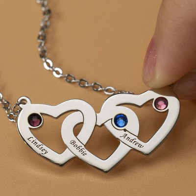 Nom de pendentif coeur et collier de pierre de naissance avec 1-3 pierres de naissance