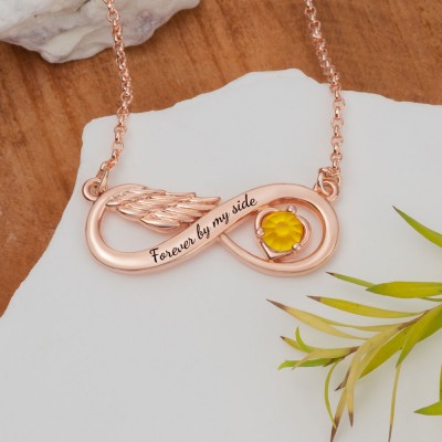 Collier aile d'ange infini personnalisé avec pierre de naissance