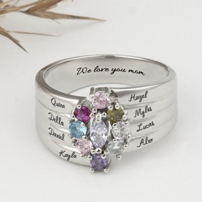 Personalized Customized Marquise Family Ring with 1-8 Birthstones