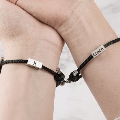 Custom Promise Couple Matching Magnetic Personalized Bracelets Set of 2