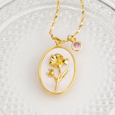 Rosefeels personnalisé délicat mois de naissance fleur mère coquillage collier en or avec pierre de naissance pour maman