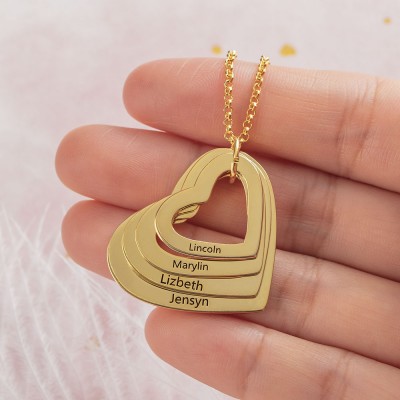 Collier personnalisé de 1 à 6 noms de coeur, cadeau de Noël en famille