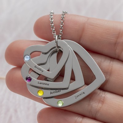 Collier personnalisé de 1 à 6 cœurs avec cadeau de Noël pour la famille de la famille de naissance