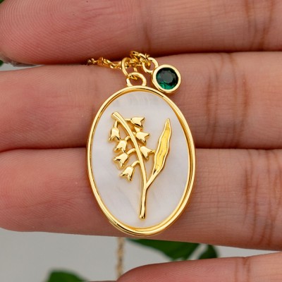 Rosefeels personnalisé délicat mois de naissance fleur mère coquillage collier en or avec pierre de naissance pour maman