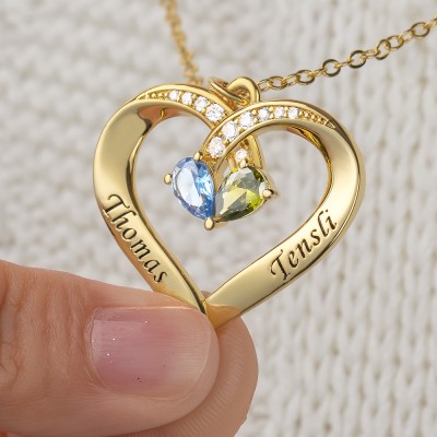 Collier Prénom Coeur Personnalisé Avec Pierres De Naissance À Mon Âme Sœur