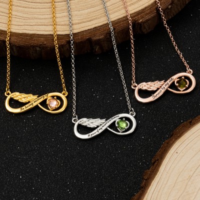 Collier aile d'ange infini personnalisé avec pierre de naissance