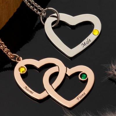 Collier Coeur Entrelacé Personnalisé Avec 1-5 Noms Et Pierres De Naissance Pour Maman Grand-Mère