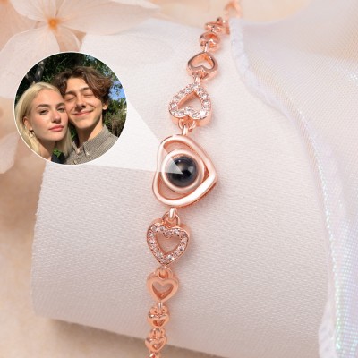 Bracelet à breloques en forme de cœur avec Projection de Photo personnalisé, pour Couple, âme sœur, idées cadeaux pour la saint-valentin