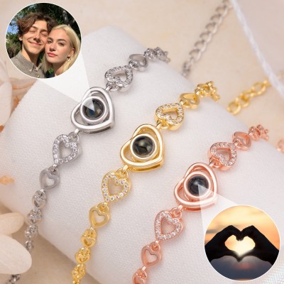 Bracelet à breloques en forme de cœur avec Projection de Photo personnalisé, pour Couple, âme sœur, idées cadeaux pour la saint-valentin