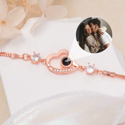 Bracelet à breloques en forme de cœur avec Projection de Photo personnalisé, pour Couple, âme sœur, idées cadeaux pour la saint-valentin