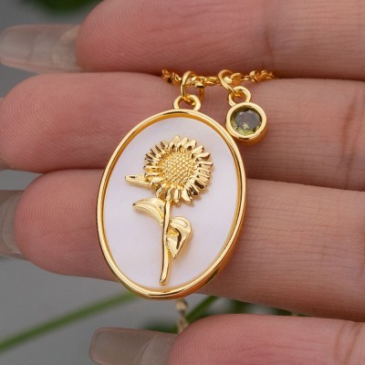 Rosefeels personnalisé délicat mois de naissance fleur mère coquillage collier en or avec pierre de naissance pour maman
