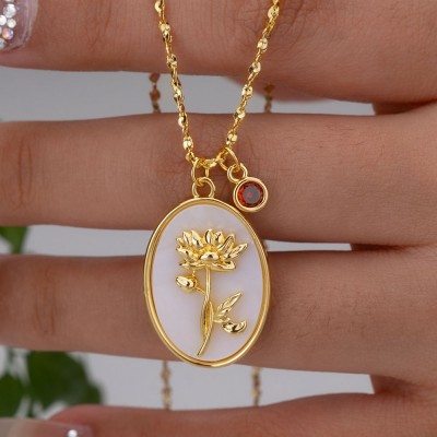 Rosefeels personnalisé délicat mois de naissance fleur mère coquillage collier en or avec pierre de naissance pour maman