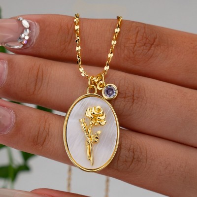 Rosefeels personnalisé délicat mois de naissance fleur mère coquillage collier en or avec pierre de naissance pour maman