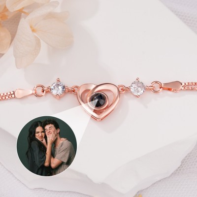 Bracelet à breloques en forme de cœur avec Projection de Photo personnalisé, pour Couple, âme sœur, idées cadeaux pour la saint-valentin