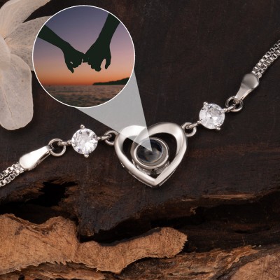 Bracelet à breloques en forme de cœur avec Projection de Photo personnalisé, pour Couple, âme sœur, idées cadeaux pour la saint-valentin
