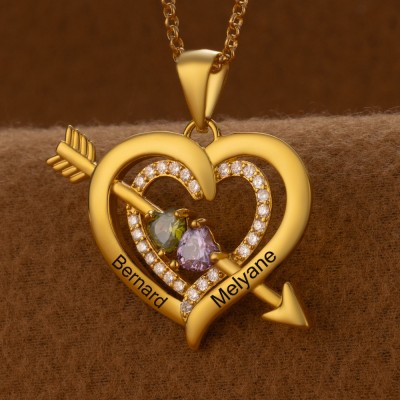 Collier personnalisé en forme de cœur avec noms de couple, avec pierres de naissance, cadeaux de saint-valentin