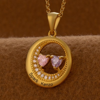 Collier personnalisé en forme de cœur avec noms de couple, avec pierres de naissance, cadeaux de saint-valentin