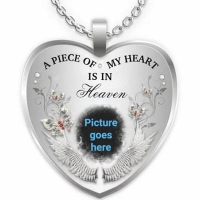 A Piece Of My Heart Is In Heaven Personalized Engraving Memorial Heart Photo Necklace