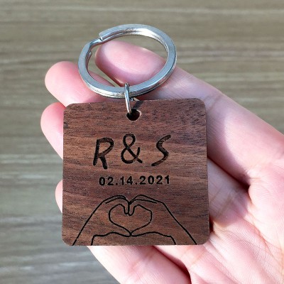 Porte-clés en bois personnalisé Anniversaire Saint Valentin Couple Cadeau