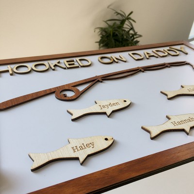 Hooked on Daddy Personalized Fishing With Kids Name Gift For Father's Day