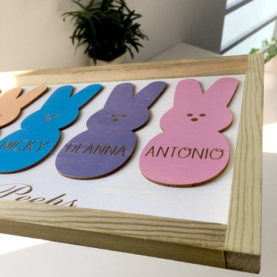 Easter Peeps Sign Personalized Engraved Name Wooden Bunny Home Decor Grandpa Grandma Gift