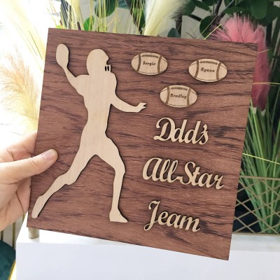 Plaque de football personnalisée avec 1 à 8 noms gravés, cadeau de fête des pères