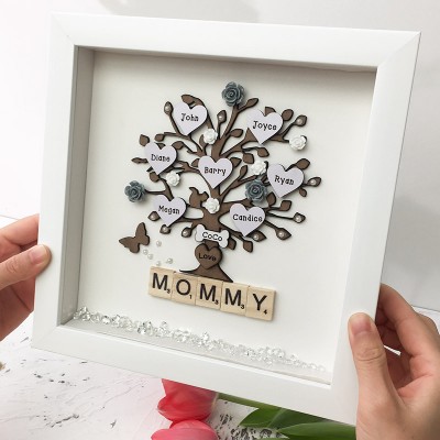 Nom personnalisé de cadre d'arbre de fleur de famille gravé Home Decor pour maman