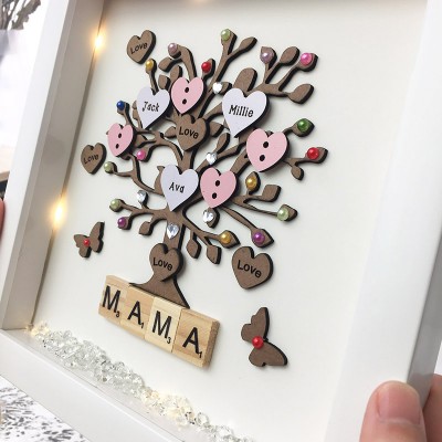 Nom de cadre en bois arbre généalogique personnalisé gravé décor à la maison pour grand-mère maman