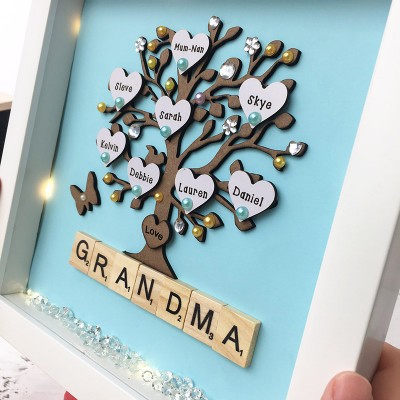 Nom de cadre en bois arbre généalogique personnalisé gravé décor à la maison pour grand-mère maman