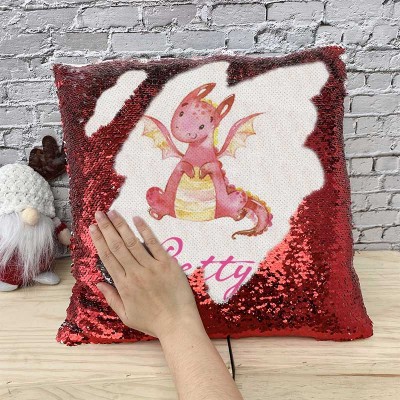 Cadeau d'anniversaire de fille d'oreiller rouge de nom de sequin personnalisé