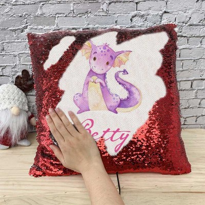 Cadeau d'anniversaire de fille d'oreiller rouge de nom de sequin personnalisé