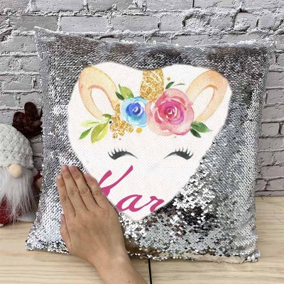 Cadeau d'anniversaire de licorne d'oreiller de ruban de nom de sequin personnalisé pour des filles