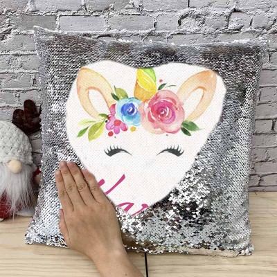 Cadeau d'anniversaire de licorne d'oreiller de ruban de nom de sequin personnalisé pour des filles