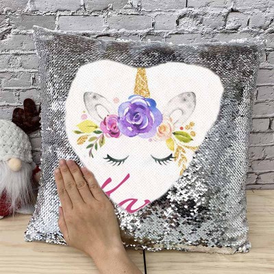 Cadeau d'anniversaire de licorne d'oreiller de ruban de nom de sequin personnalisé pour des filles